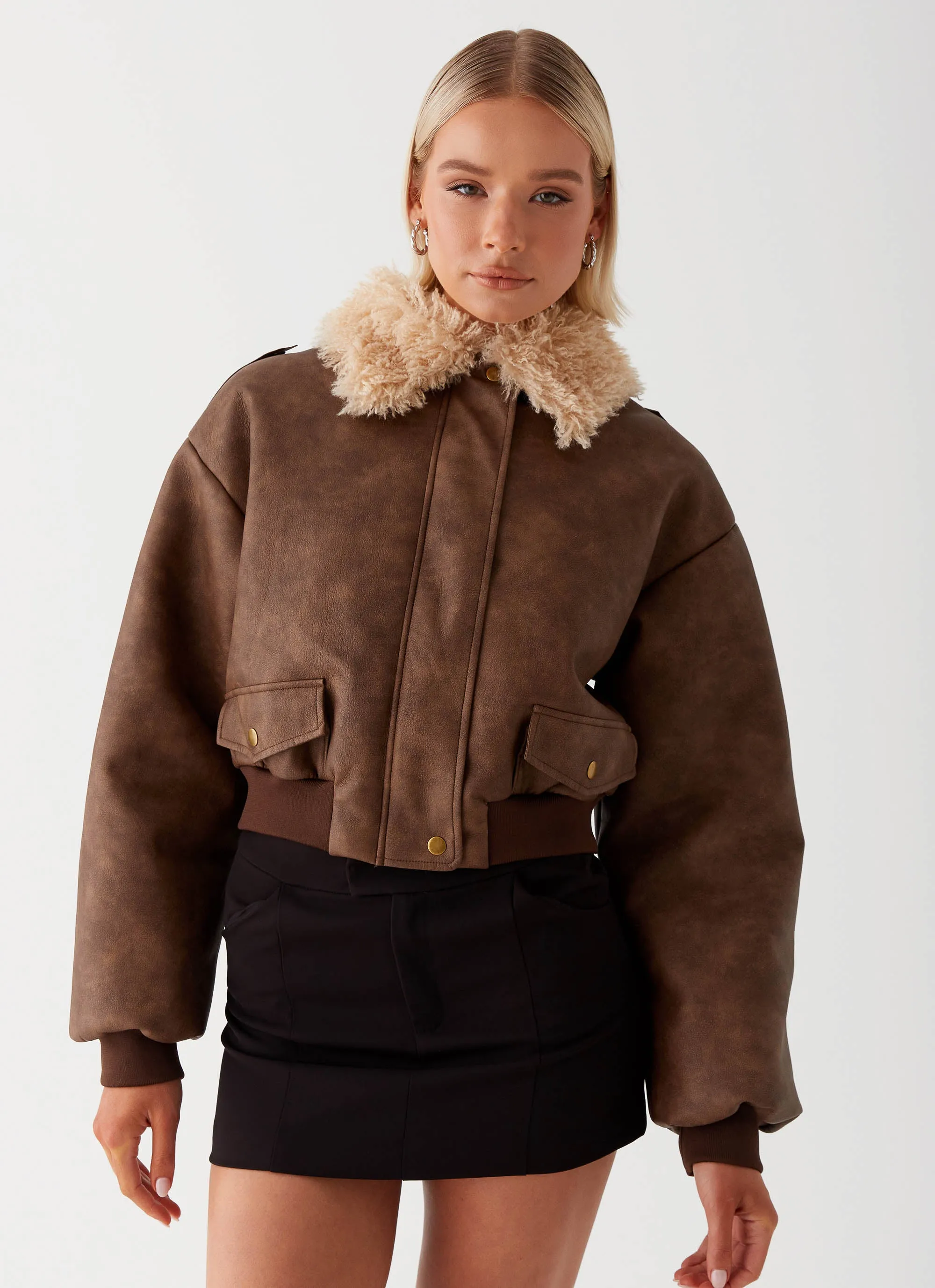 Aston Shearling Bomber Jacket - Brown