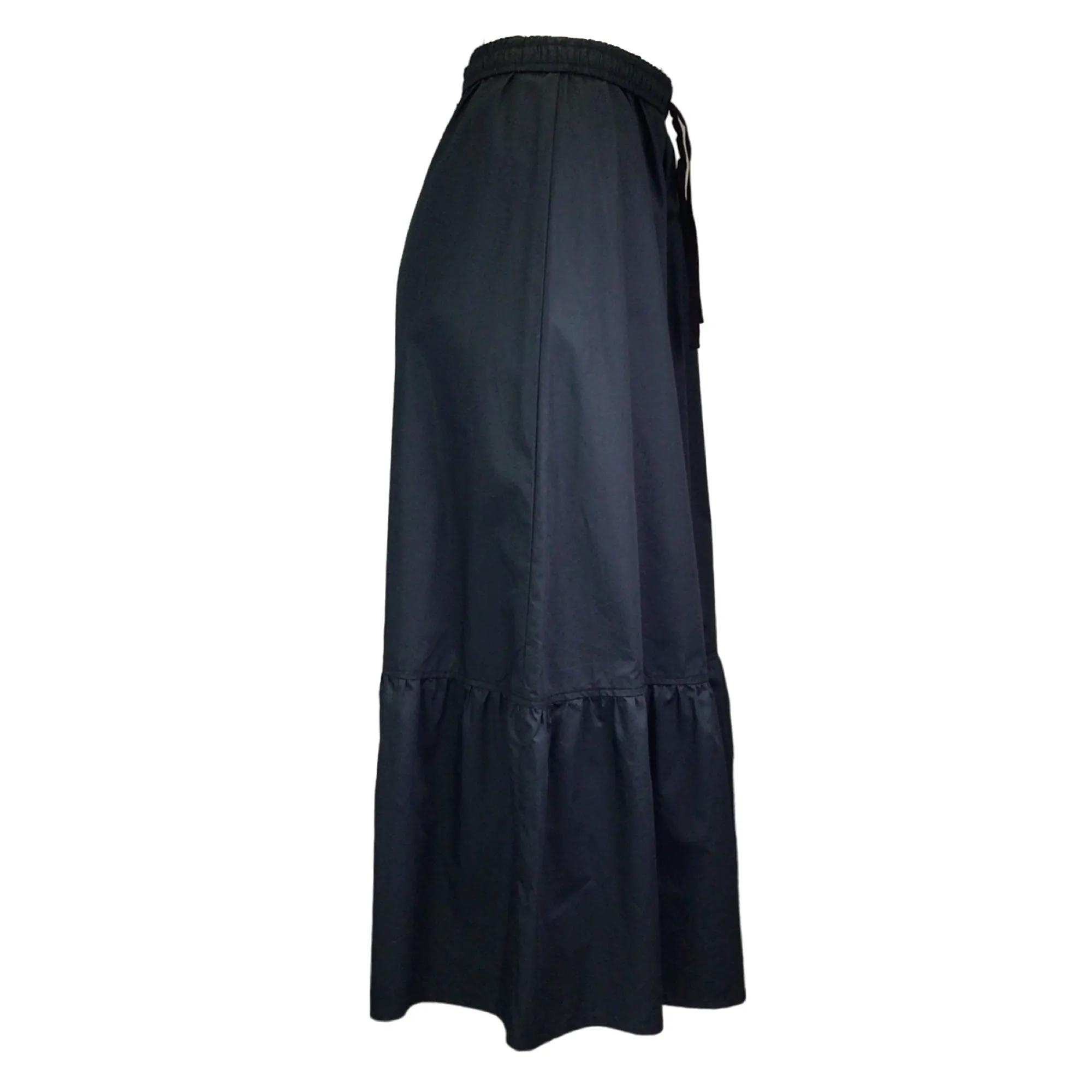 Atlantique Ascoli Black Drawstring Cotton Maxi Skirt