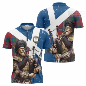 Auchinleck (Affleck) Tartan Zipper Polo Shirt with Family Crest Scottish Bagpiper Vibes