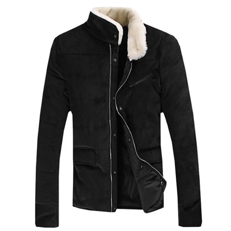 Autumn & Winter Men's Stand Fur Collar Slim Fif Fashional Jacket Four Color New Arrival Solid Soft Man Jacket