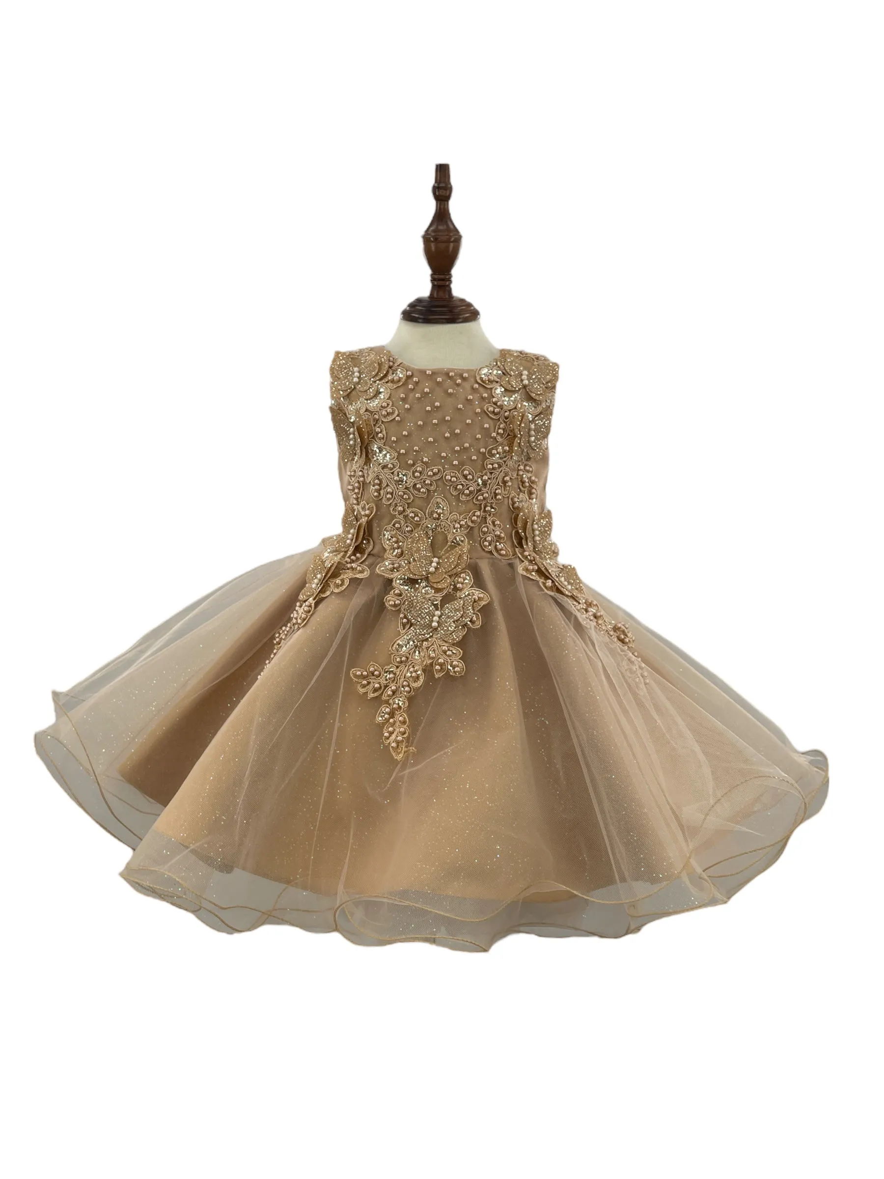 Baby Girls Butterfly Pearl Sequin Tulle Flower Girl Dress 3-24M