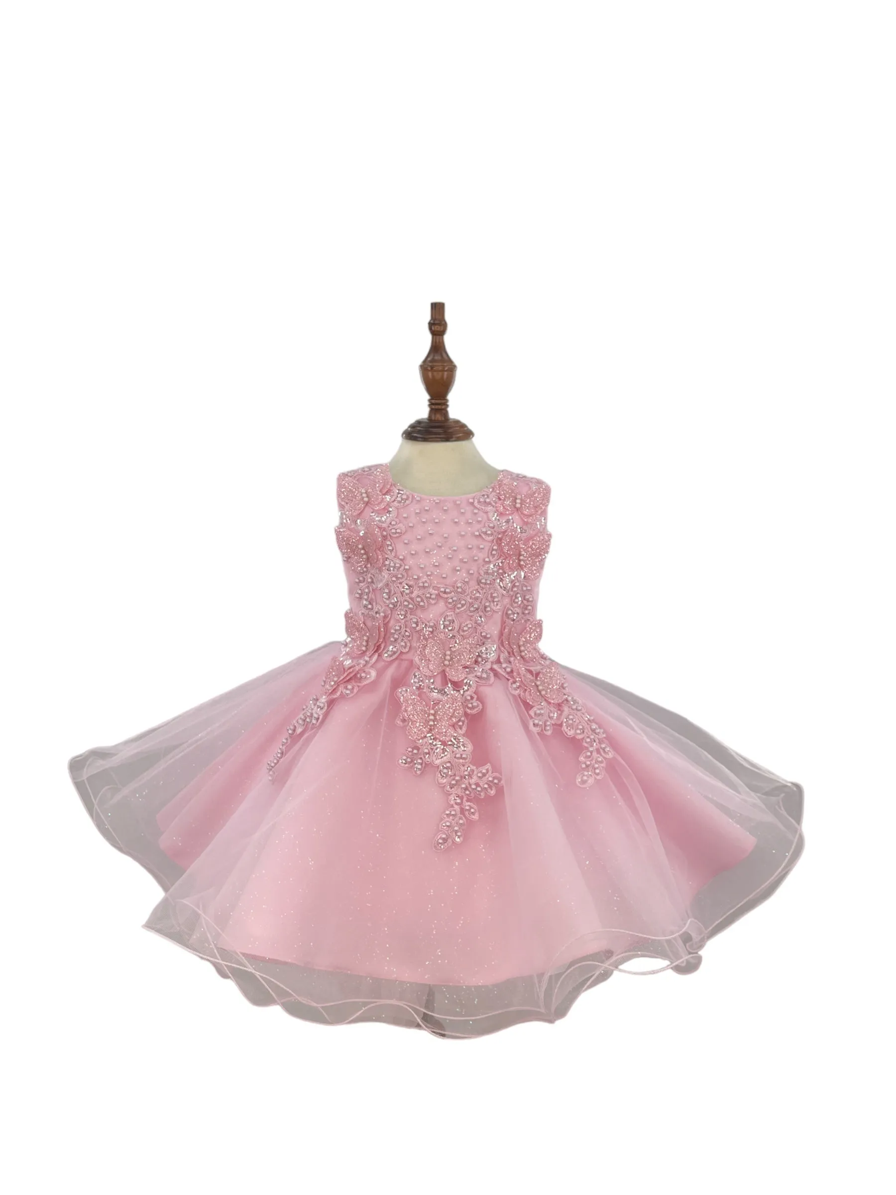 Baby Girls Butterfly Pearl Sequin Tulle Flower Girl Dress 3-24M