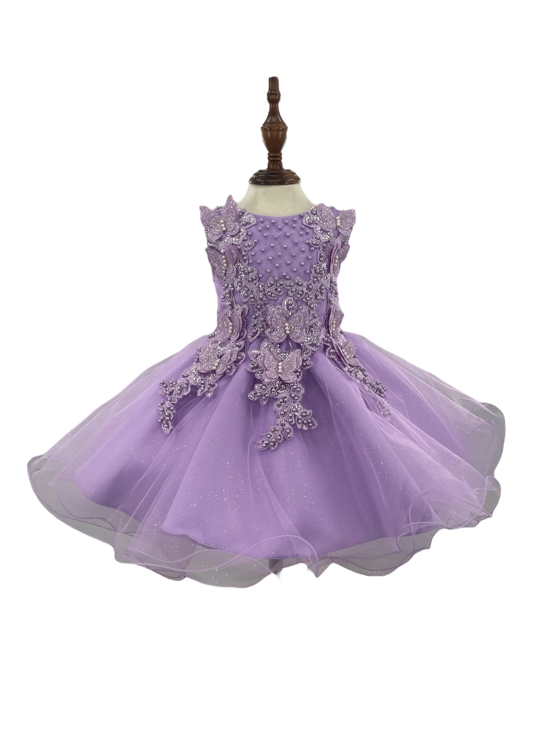 Baby Girls Butterfly Pearl Sequin Tulle Flower Girl Dress 3-24M