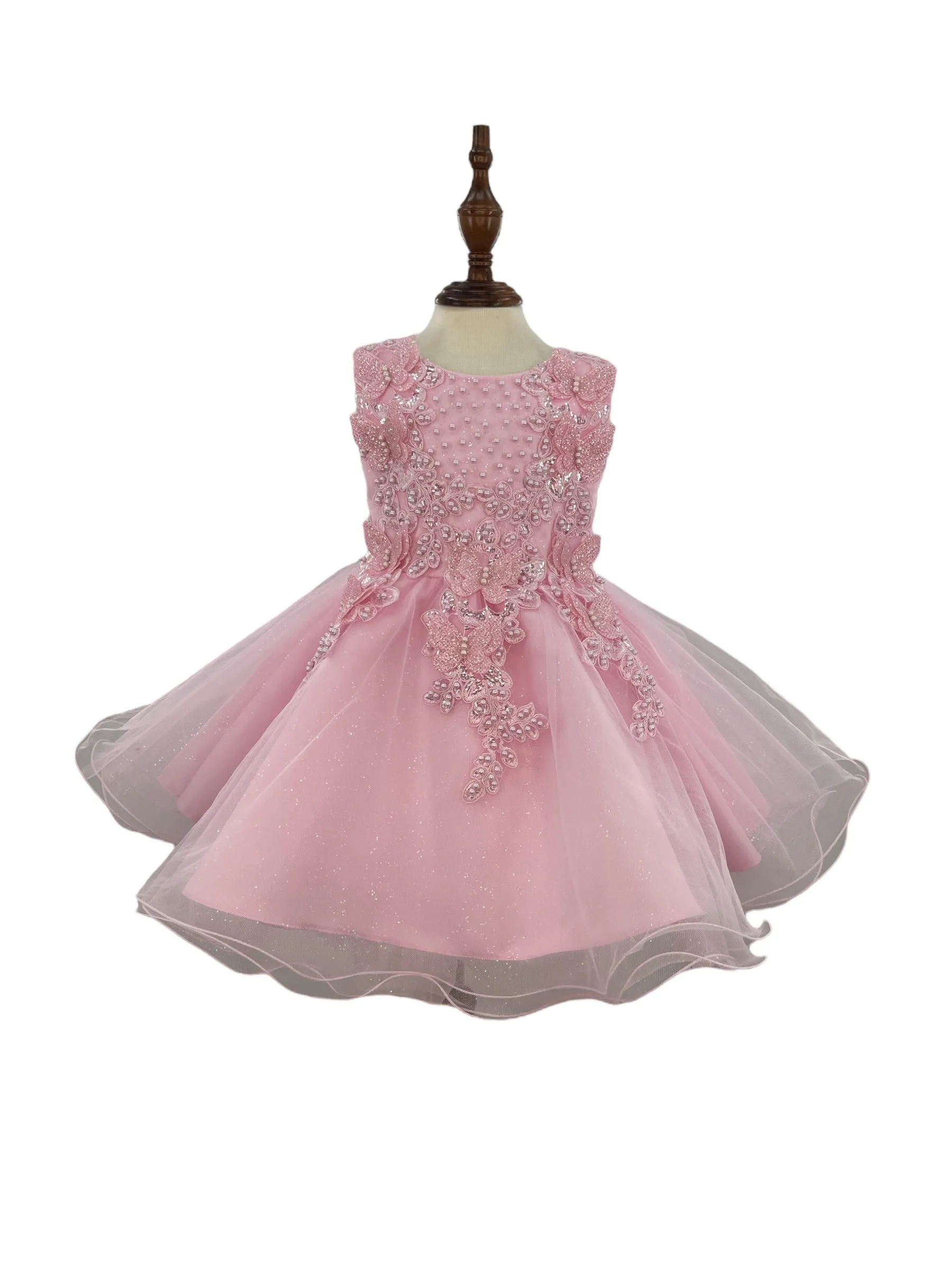 Baby Girls Butterfly Pearl Sequin Tulle Flower Girl Dress 3-24M