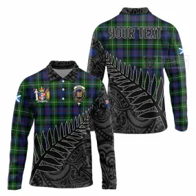 Baillie (Bailey) Crest Tartan Long Sleeve Polo Shirt with New Zealand Silver Fern Half Style