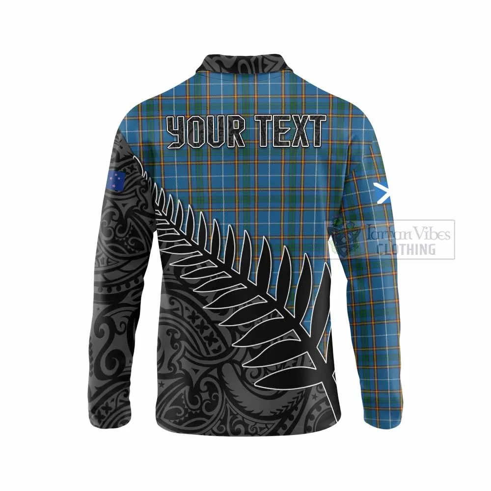 Bain Crest Tartan Long Sleeve Polo Shirt with New Zealand Silver Fern Half Style