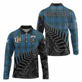 Bain Crest Tartan Long Sleeve Polo Shirt with New Zealand Silver Fern Half Style