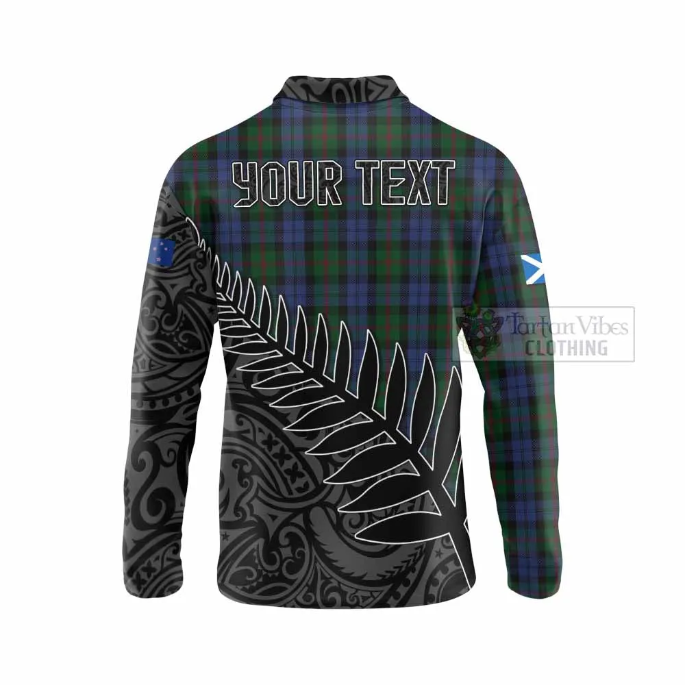 Baird Crest Tartan Long Sleeve Polo Shirt with New Zealand Silver Fern Half Style