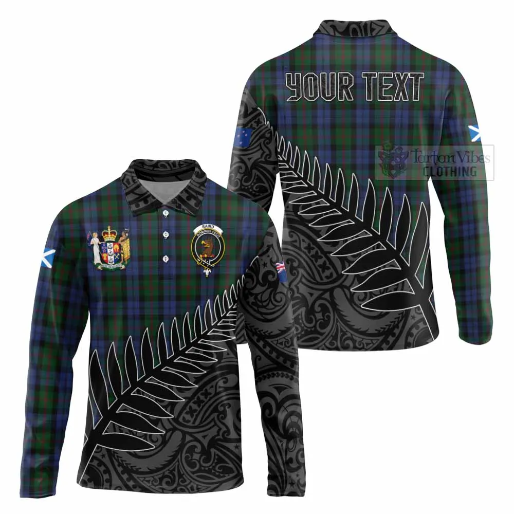 Baird Crest Tartan Long Sleeve Polo Shirt with New Zealand Silver Fern Half Style