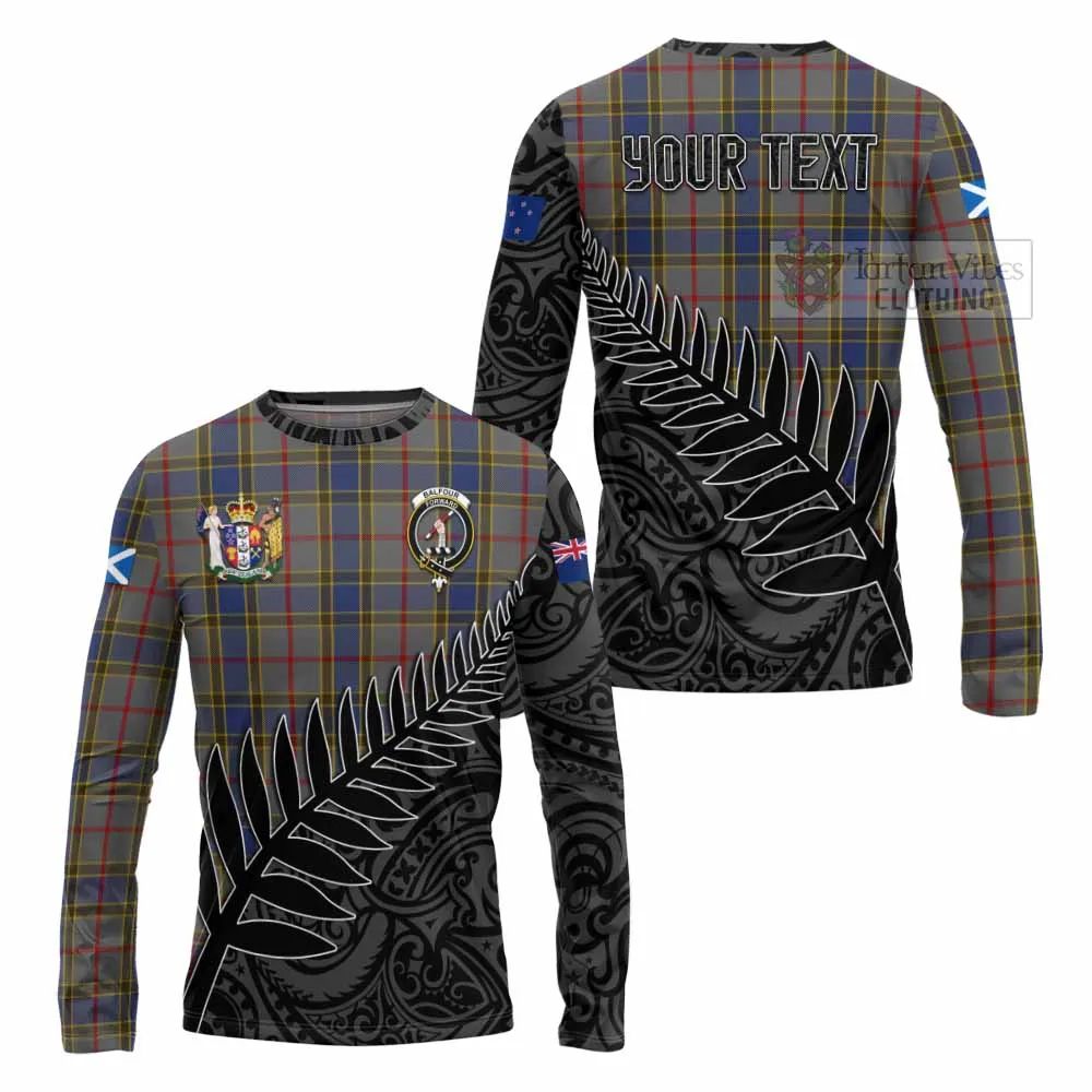 Balfour Crest Tartan Long Sleeve T-Shirt with New Zealand Silver Fern Half Style