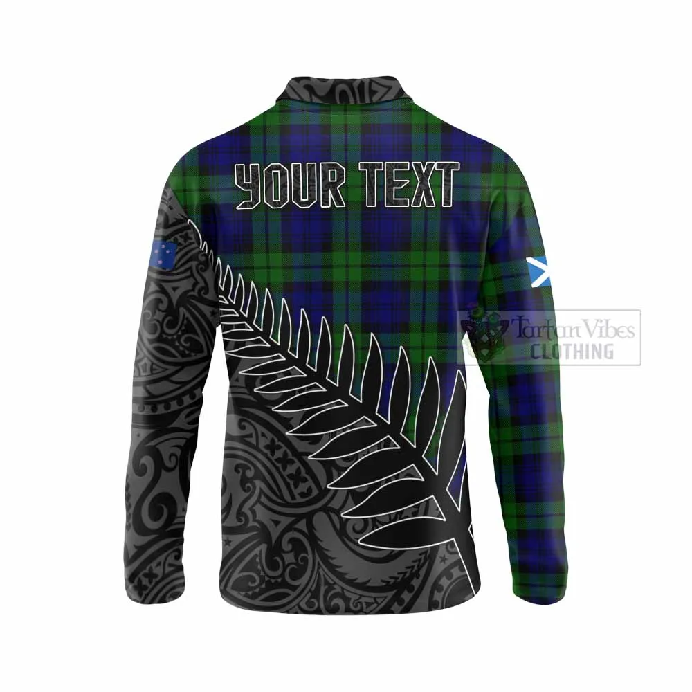 Bannatyne Crest Tartan Long Sleeve Polo Shirt with New Zealand Silver Fern Half Style