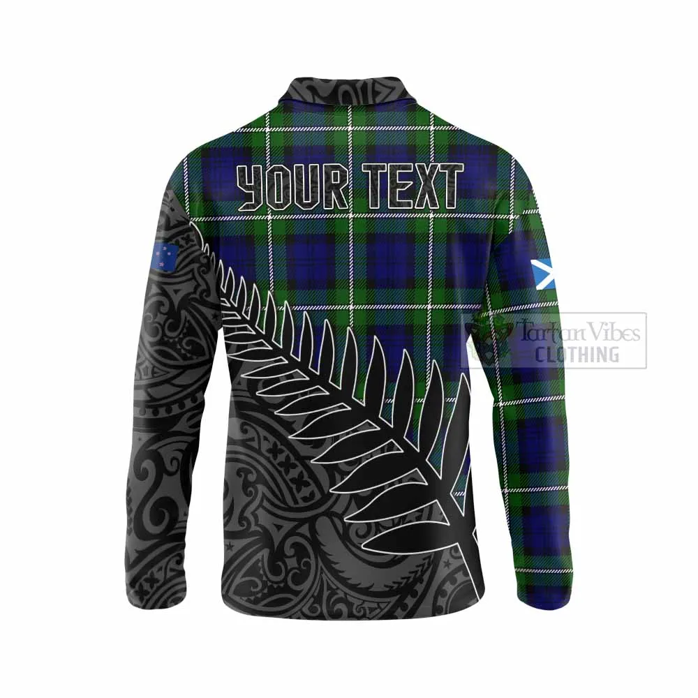 Bannerman Crest Tartan Long Sleeve Polo Shirt with New Zealand Silver Fern Half Style