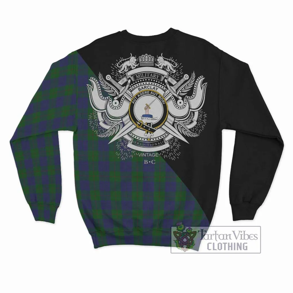 Barclay Tartan Sweatshirt with Family Crest and Military Logo Style