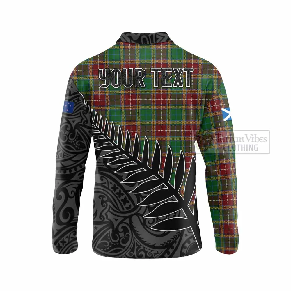 Baxter Crest Tartan Long Sleeve Polo Shirt with New Zealand Silver Fern Half Style