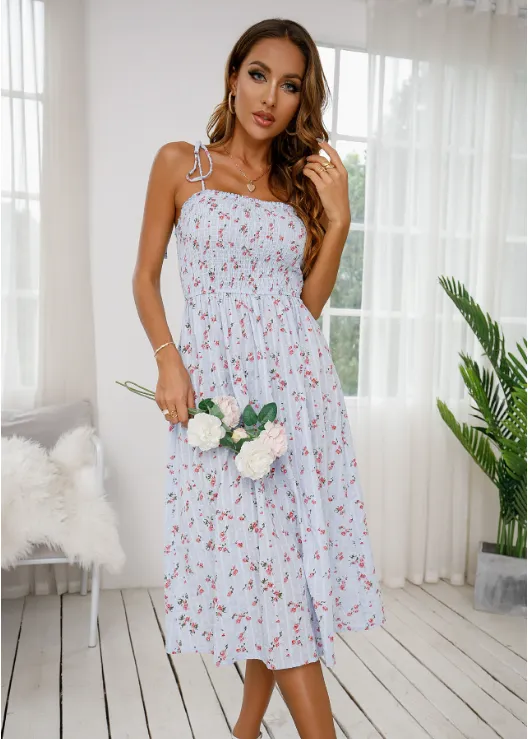 Beach holiday style sleeveless floral sling dress