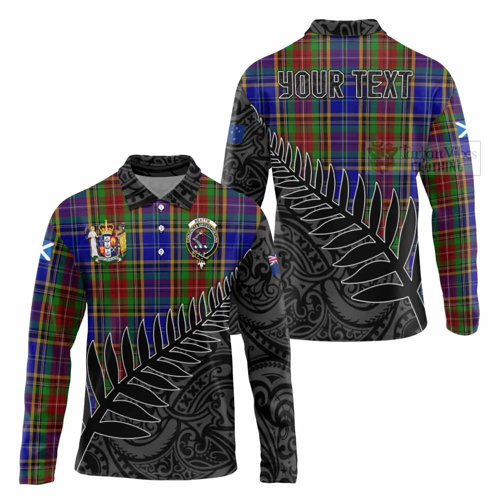 Beattie (Beatty) Crest Tartan Long Sleeve Polo Shirt with New Zealand Silver Fern Half Style