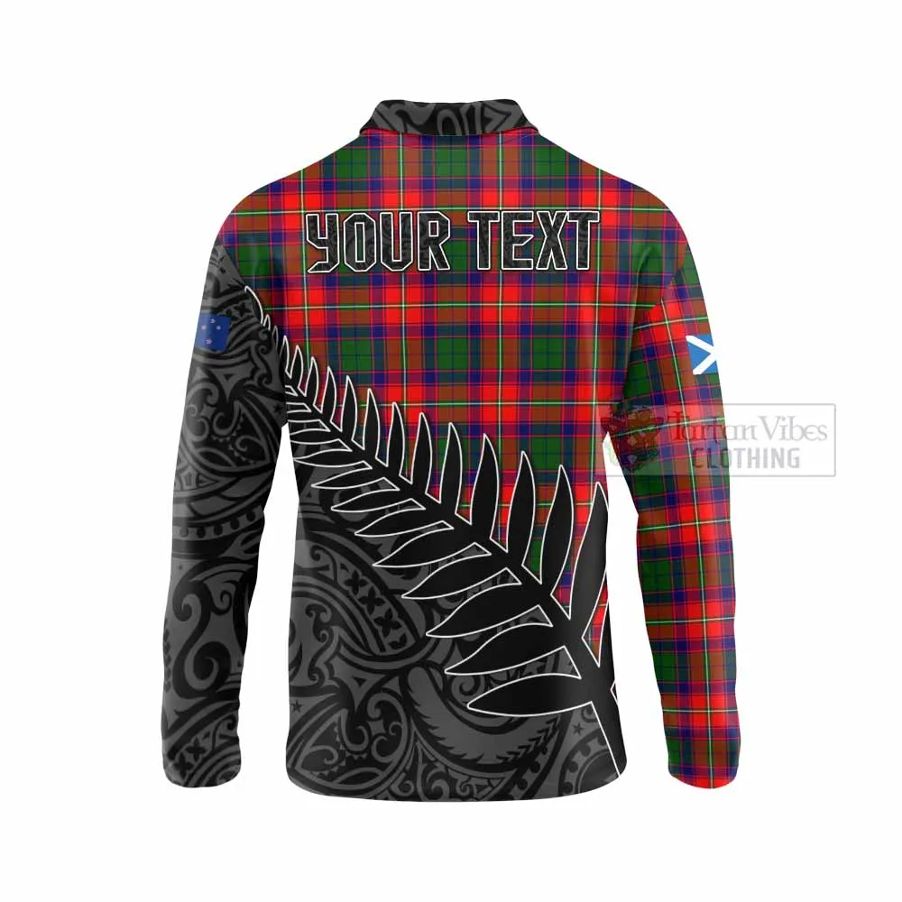 Belshes (Belsches) Crest Tartan Long Sleeve Polo Shirt with New Zealand Silver Fern Half Style