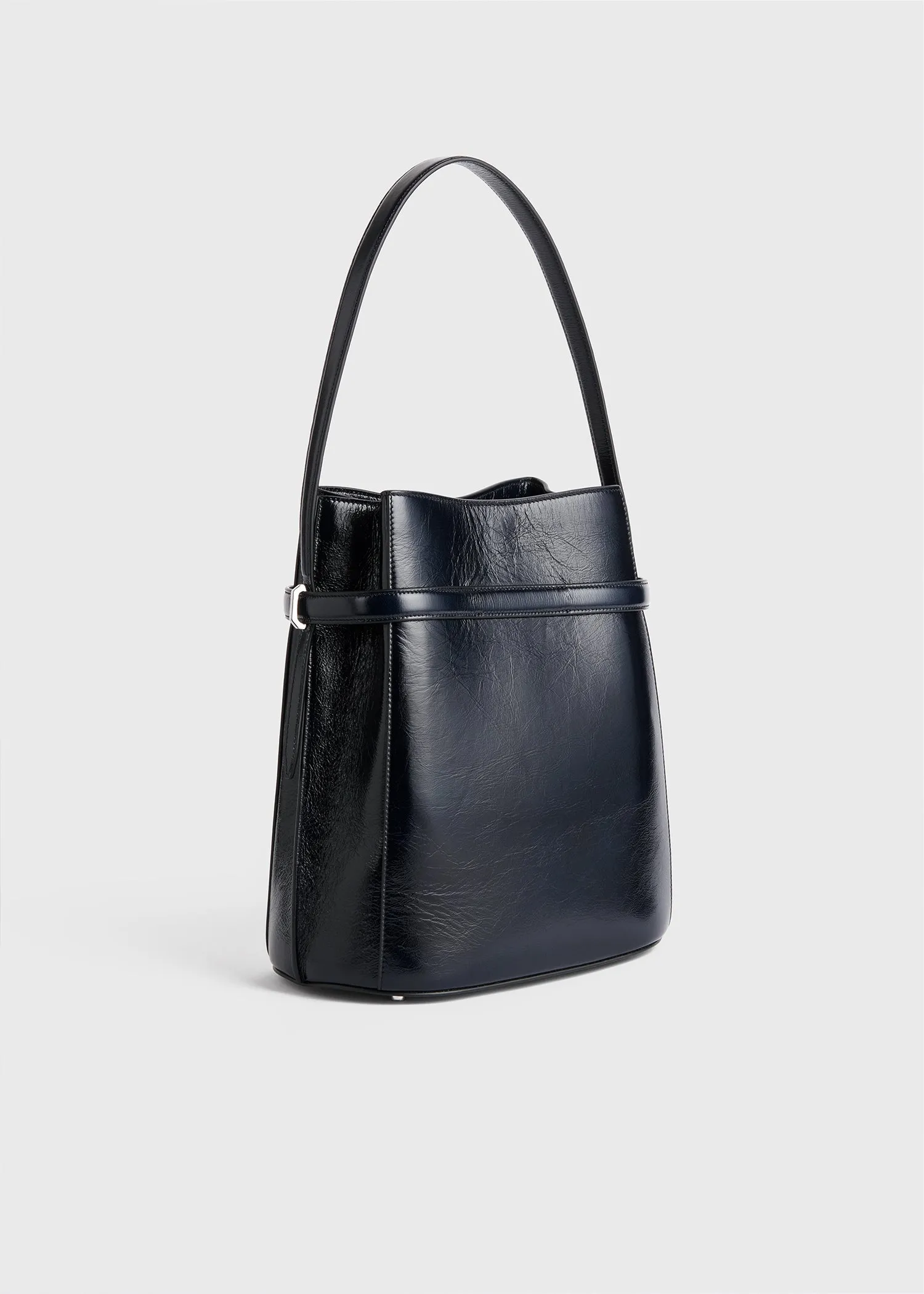 Belted Naplack bucket bag navy