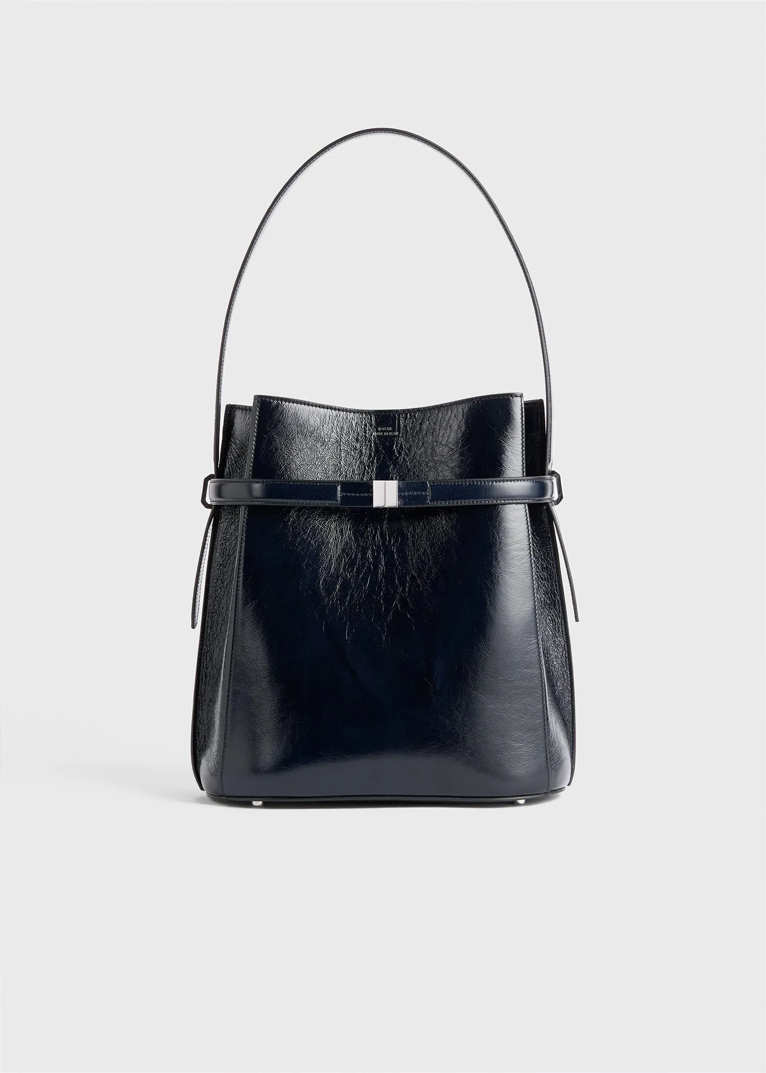 Belted Naplack bucket bag navy