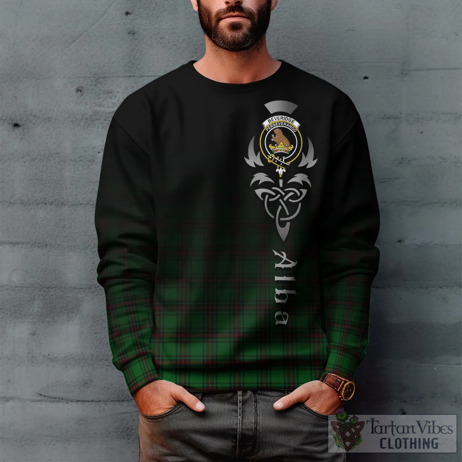 Beveridge Tartan Sweatshirt Featuring Alba Gu Brath Family Crest Celtic Inspired