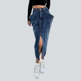 Big pocket long denim skirt