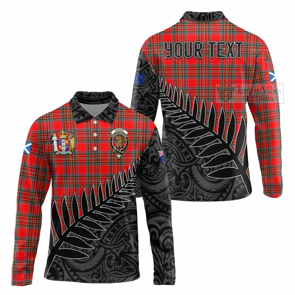 Binning Crest Tartan Long Sleeve Polo Shirt with New Zealand Silver Fern Half Style