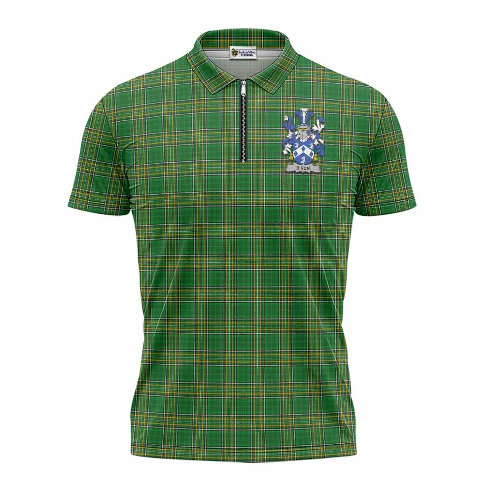 Birch Irish Clan Tartan Zipper Polo Shirt with Coat of Arms