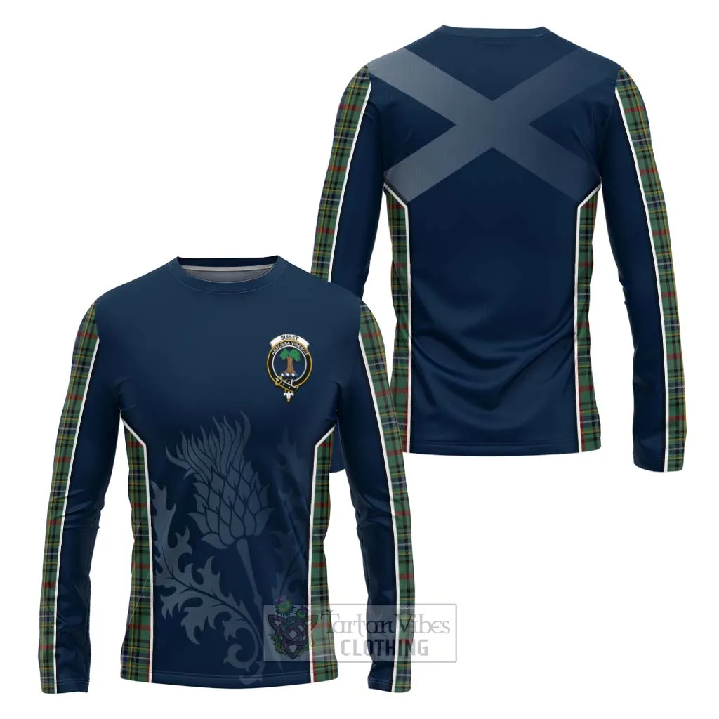 Bisset Tartan Long Sleeve T-Shirt with Family Crest and Scottish Thistle Vibes Sport Style