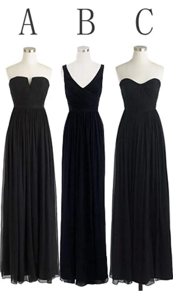 Black Chiffon Bridesmaid Dresses Long, Bridesmaid Dress, Wedding Party Dress, Dresses For Wedding, NB0014