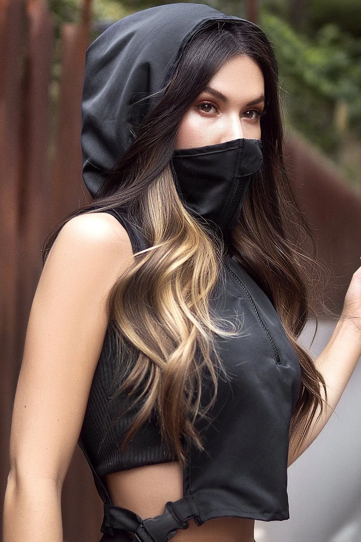 Black Hooded Vest with Built in Mask