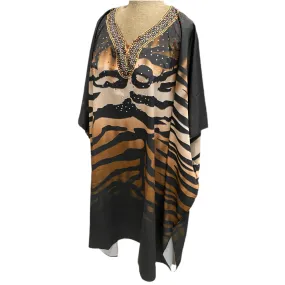 Black Maya Embellished Silk Mix kaftan Tunic Top 14-28