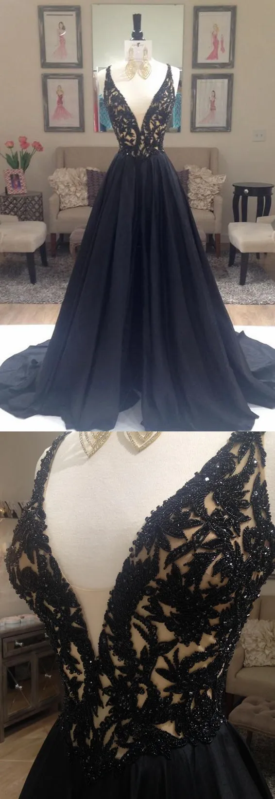 Black Prom Dress, Evening Dress ,Winter Formal Dress, Pageant Dance Dresses, Graduation School Party Gown, PC0150