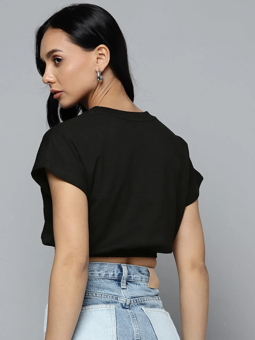 Black Terry Drop Shoulder Crop Vest