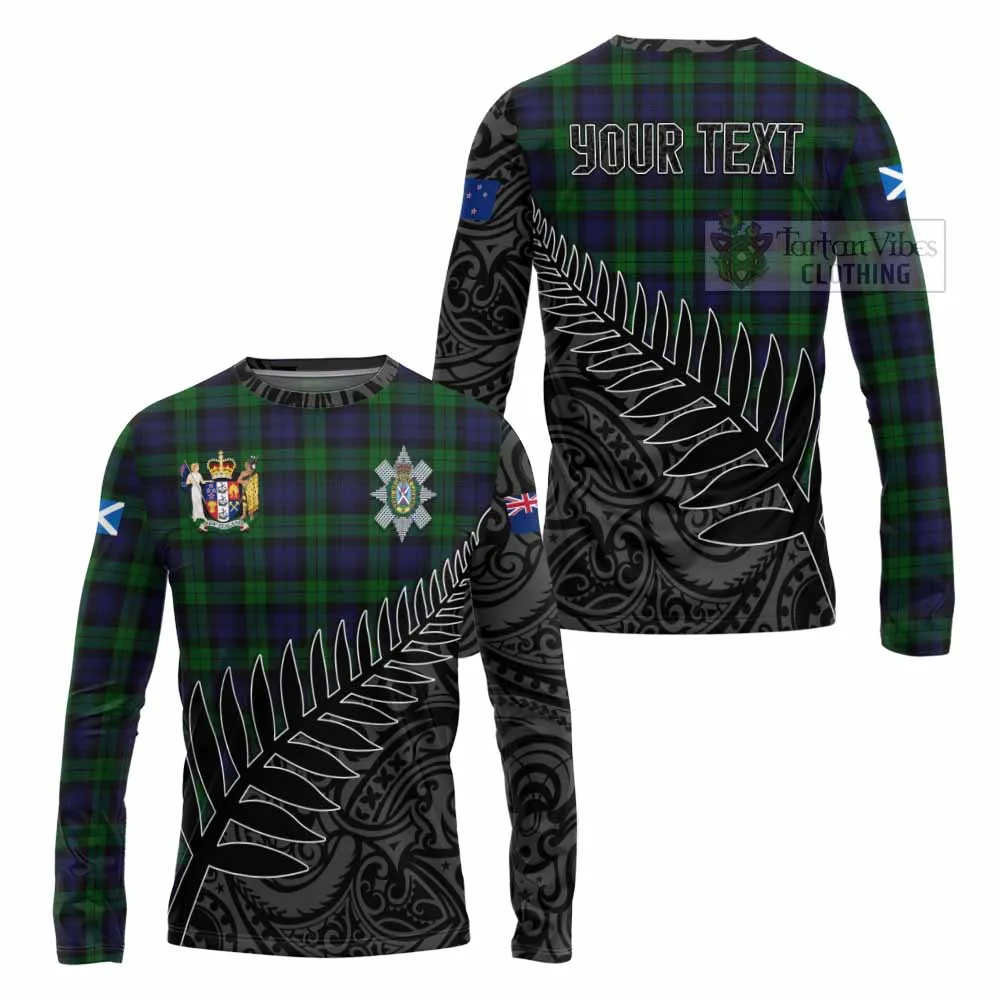 Black Watch Crest Tartan Long Sleeve T-Shirt with New Zealand Silver Fern Half Style