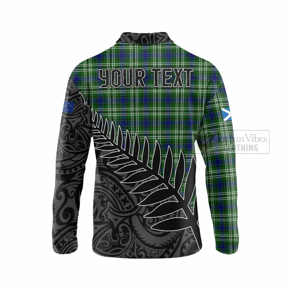 Blackadder Crest Tartan Long Sleeve Polo Shirt with New Zealand Silver Fern Half Style