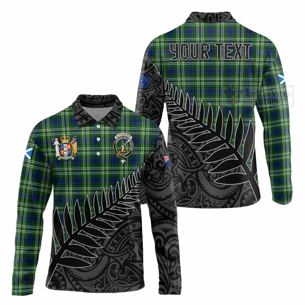 Blackadder Crest Tartan Long Sleeve Polo Shirt with New Zealand Silver Fern Half Style