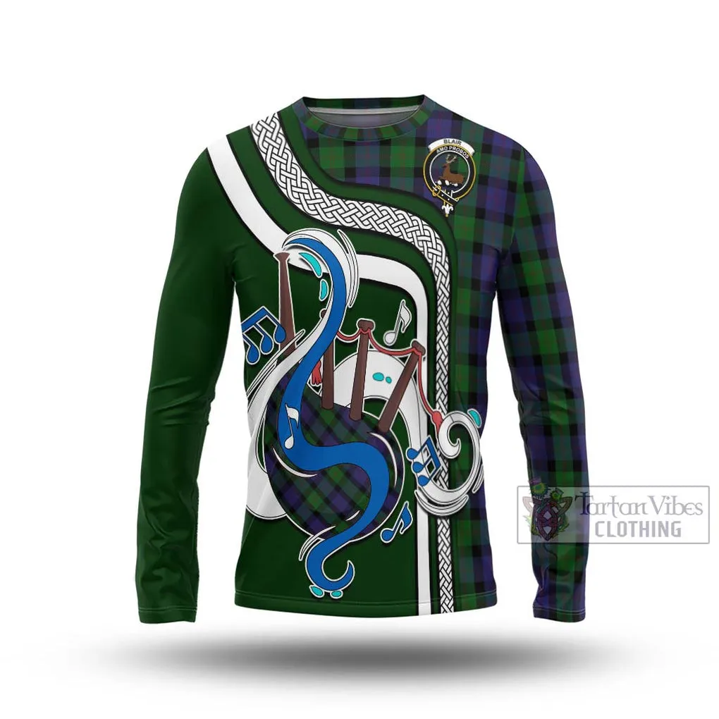 Blair Tartan Long Sleeve T-Shirt with Epic Bagpipe Style