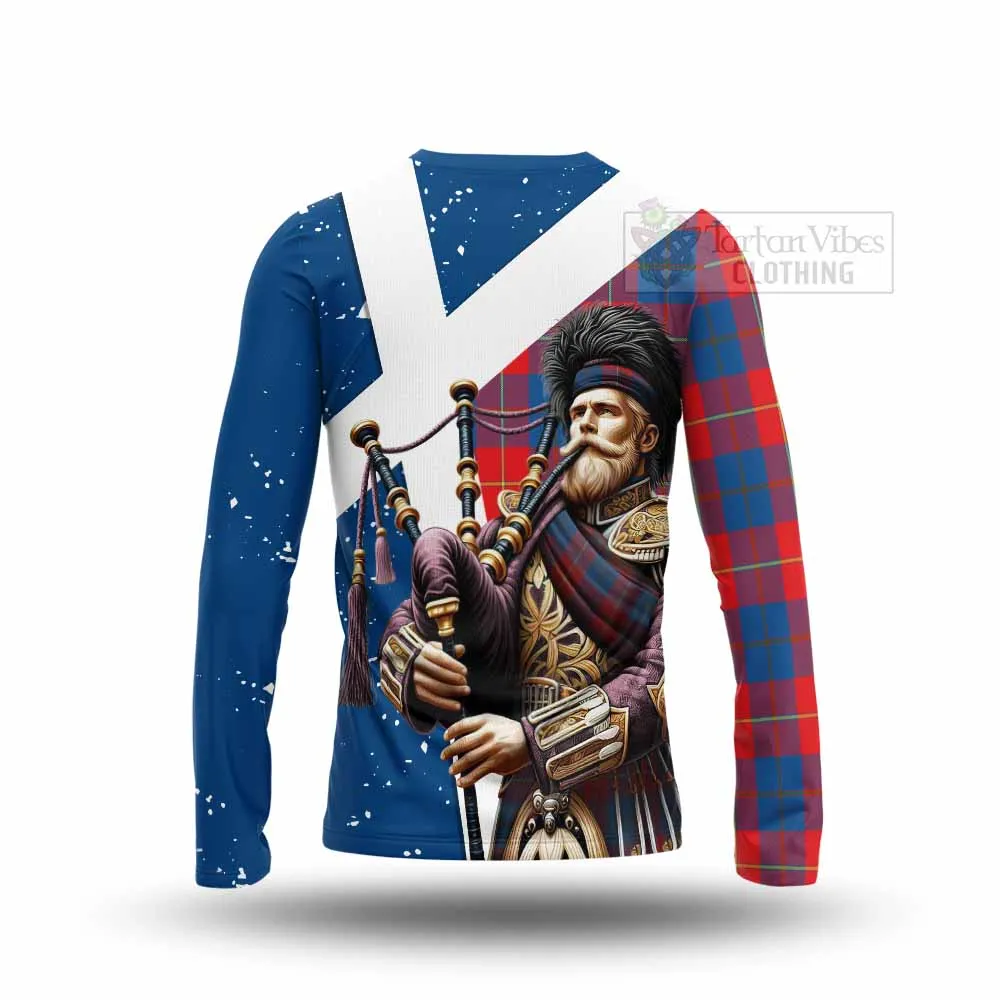 Blane Tartan Long Sleeve T-Shirt with Family Crest Scottish Bagpiper Vibes