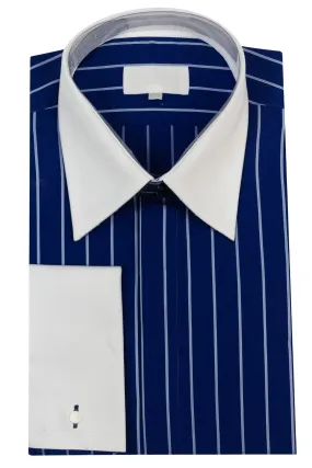 Blue Forward Point Collar Shirt With Light Blue Lines