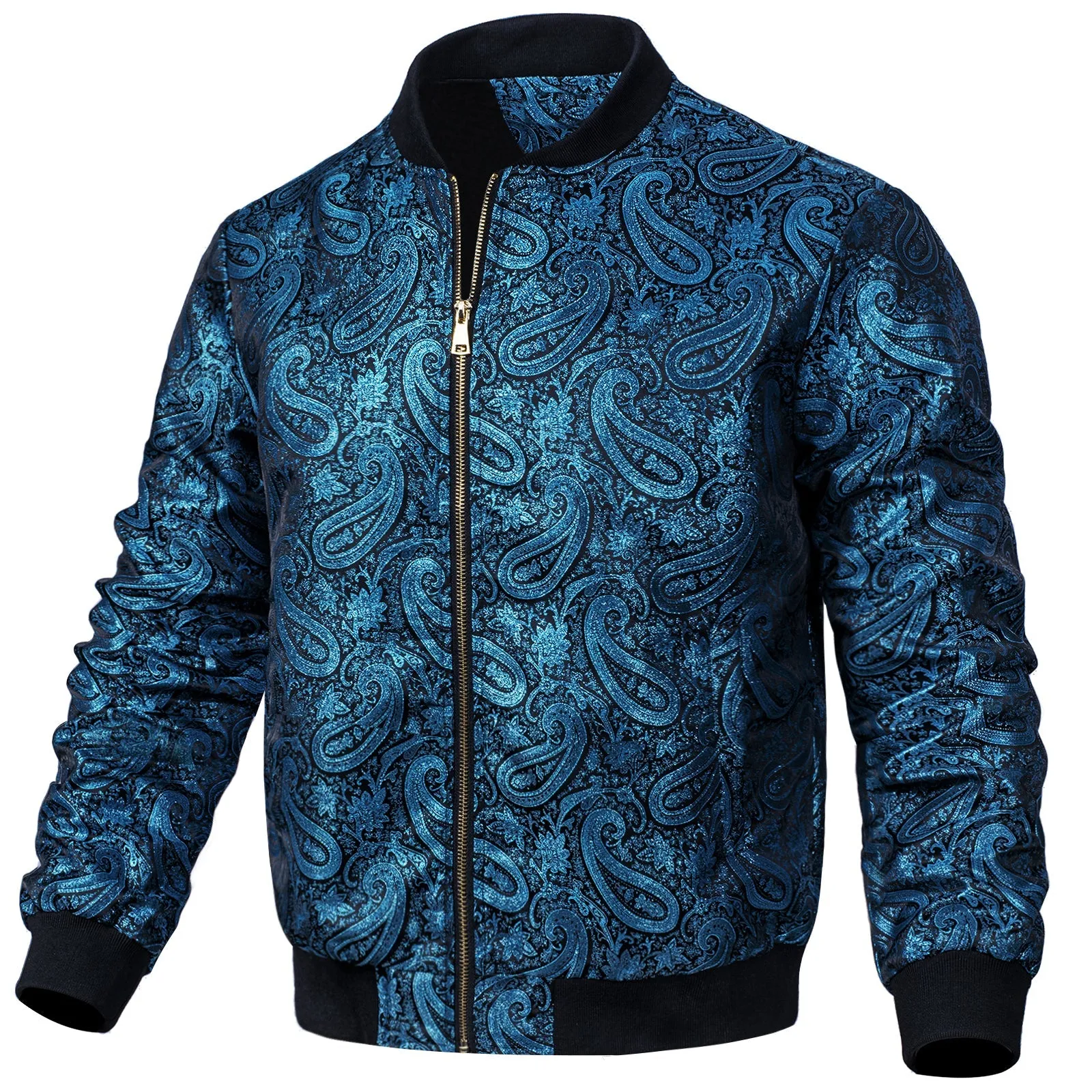 Blue Paisley Silk Bomber Jacket