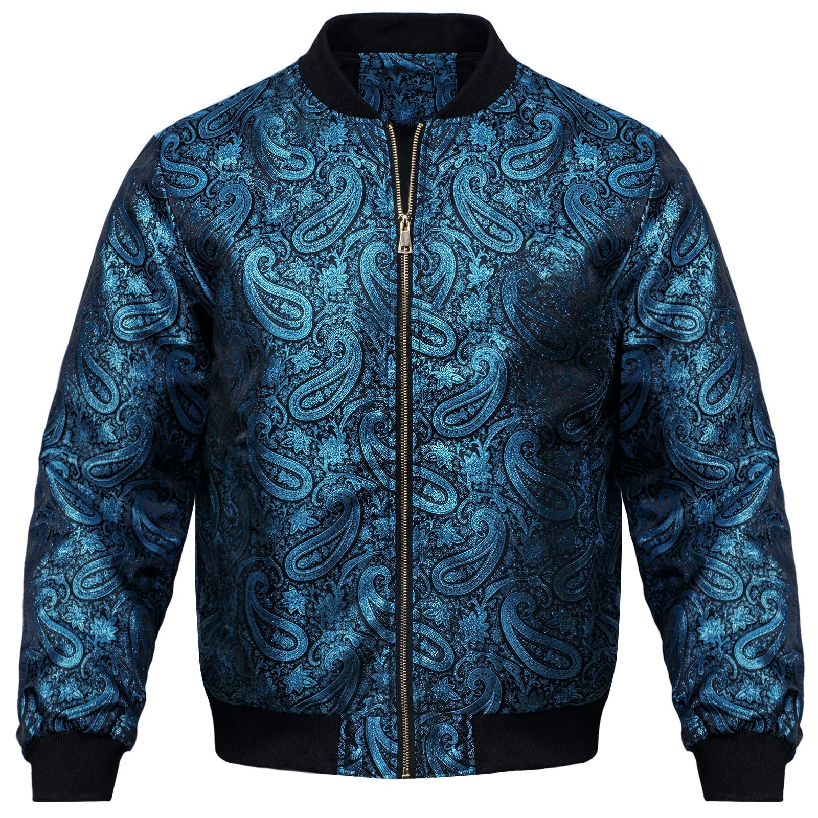 Blue Paisley Silk Bomber Jacket