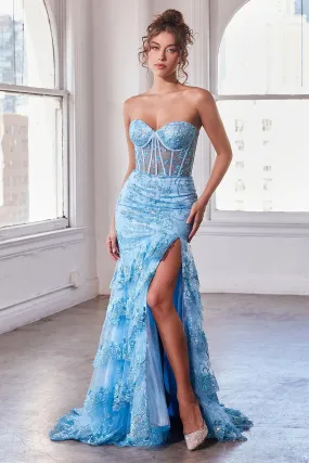 Blue Strapless Layered Ruffle Mermaid Dress