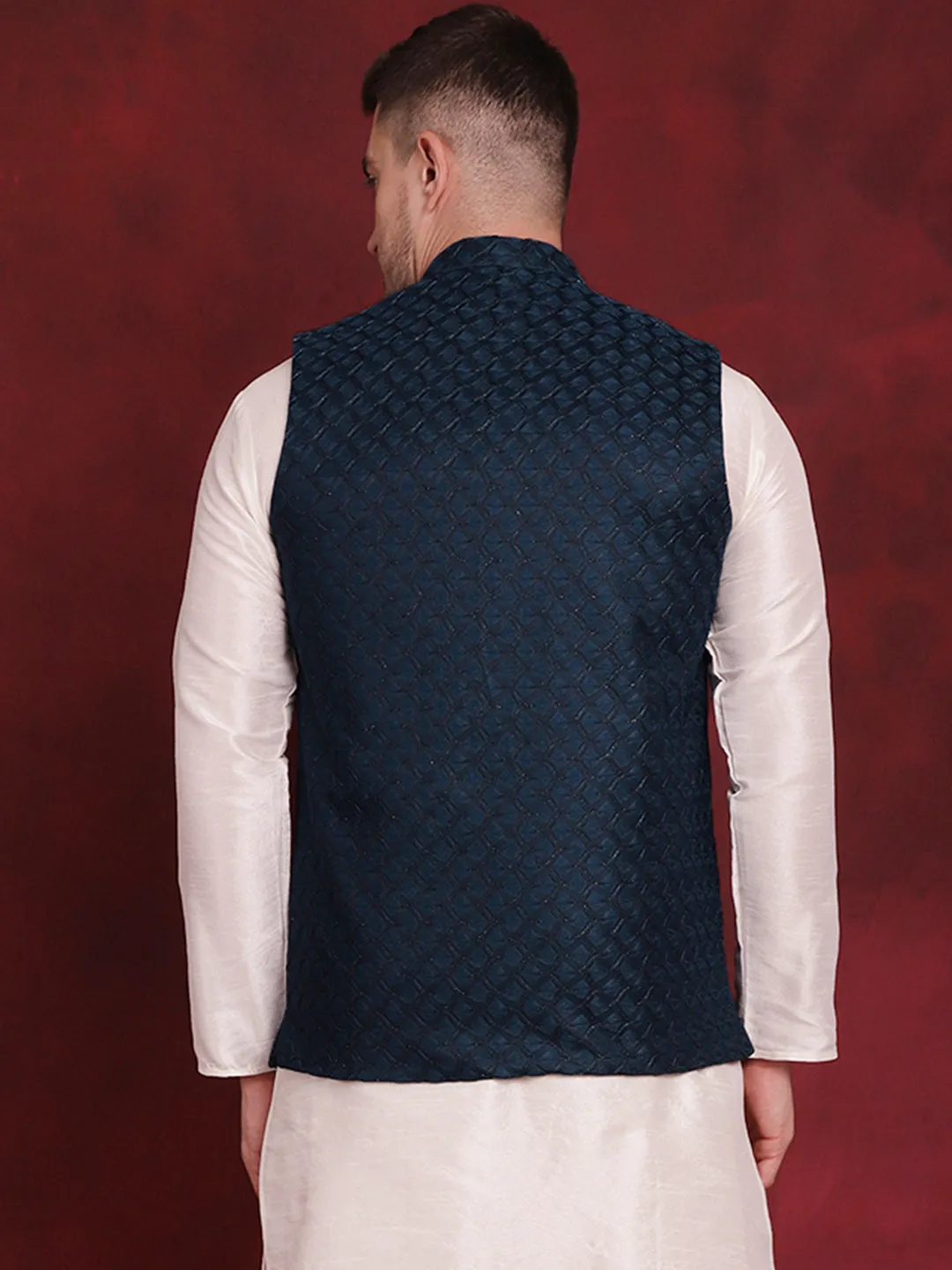 Blue Woven Design Nehru Jacket