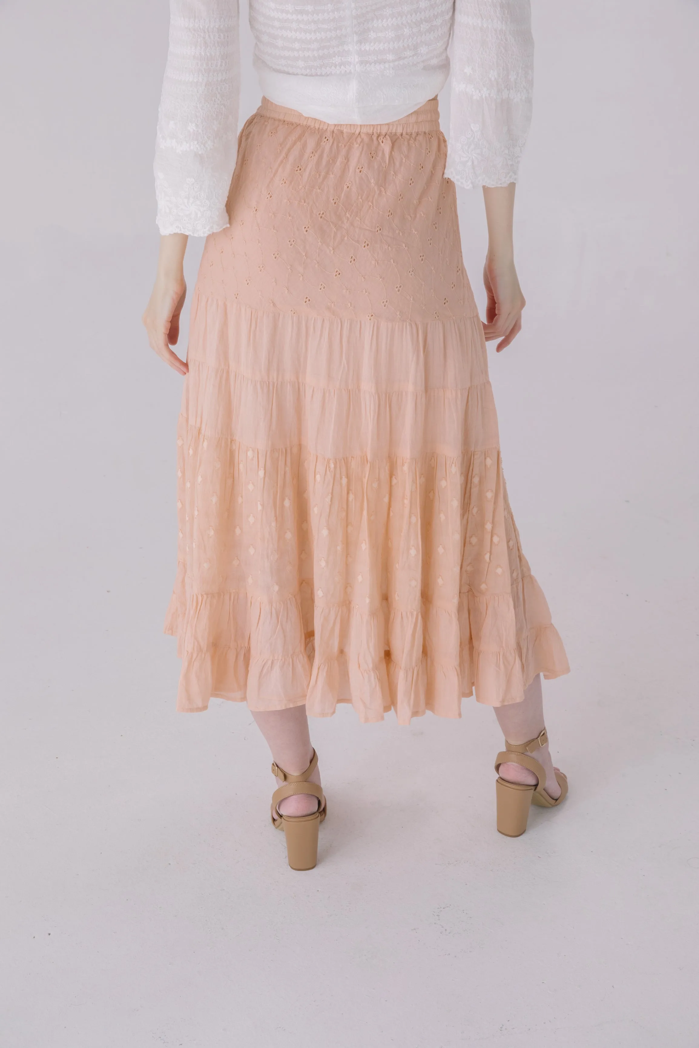 Blush Washed Texture Tiered Midi Skirt