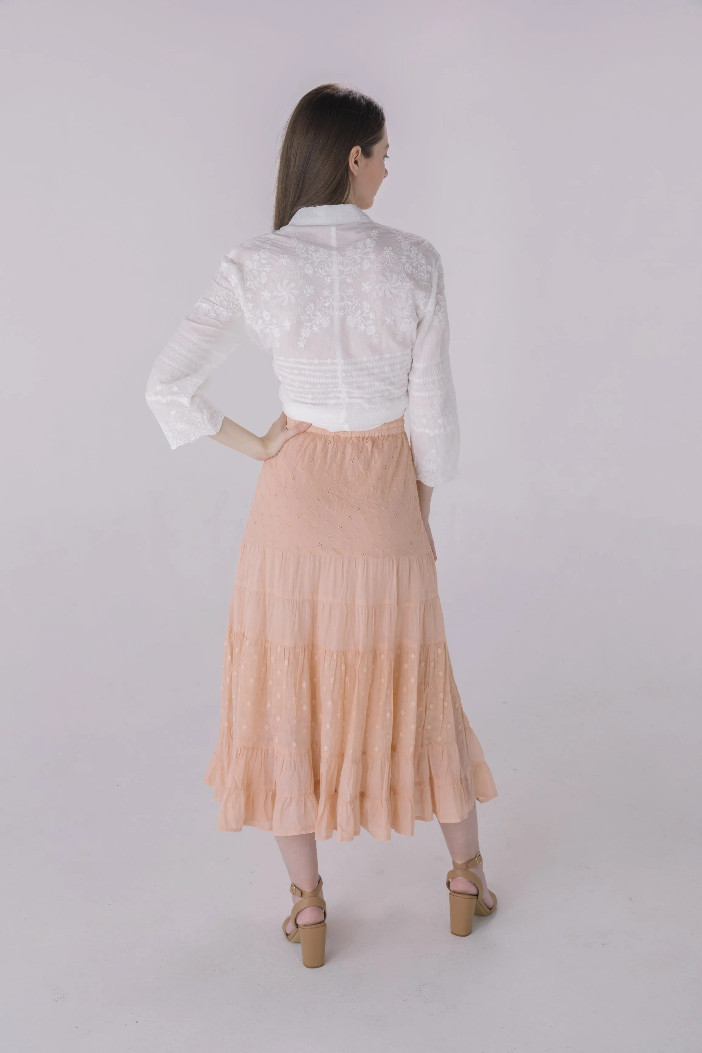 Blush Washed Texture Tiered Midi Skirt