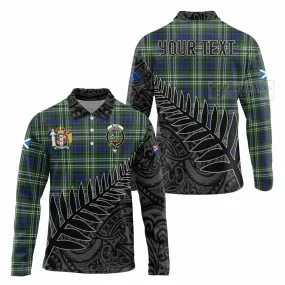 Blyth Crest Tartan Long Sleeve Polo Shirt with New Zealand Silver Fern Half Style