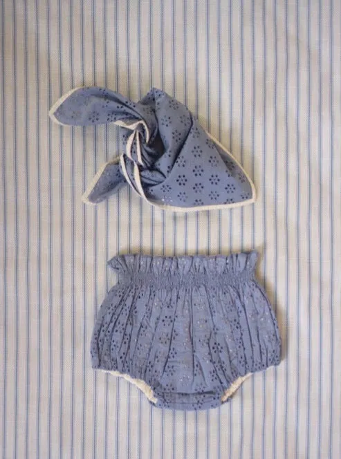 Bonjour Blue Broderie Anglaise Baby Bloomer And Scarf Set