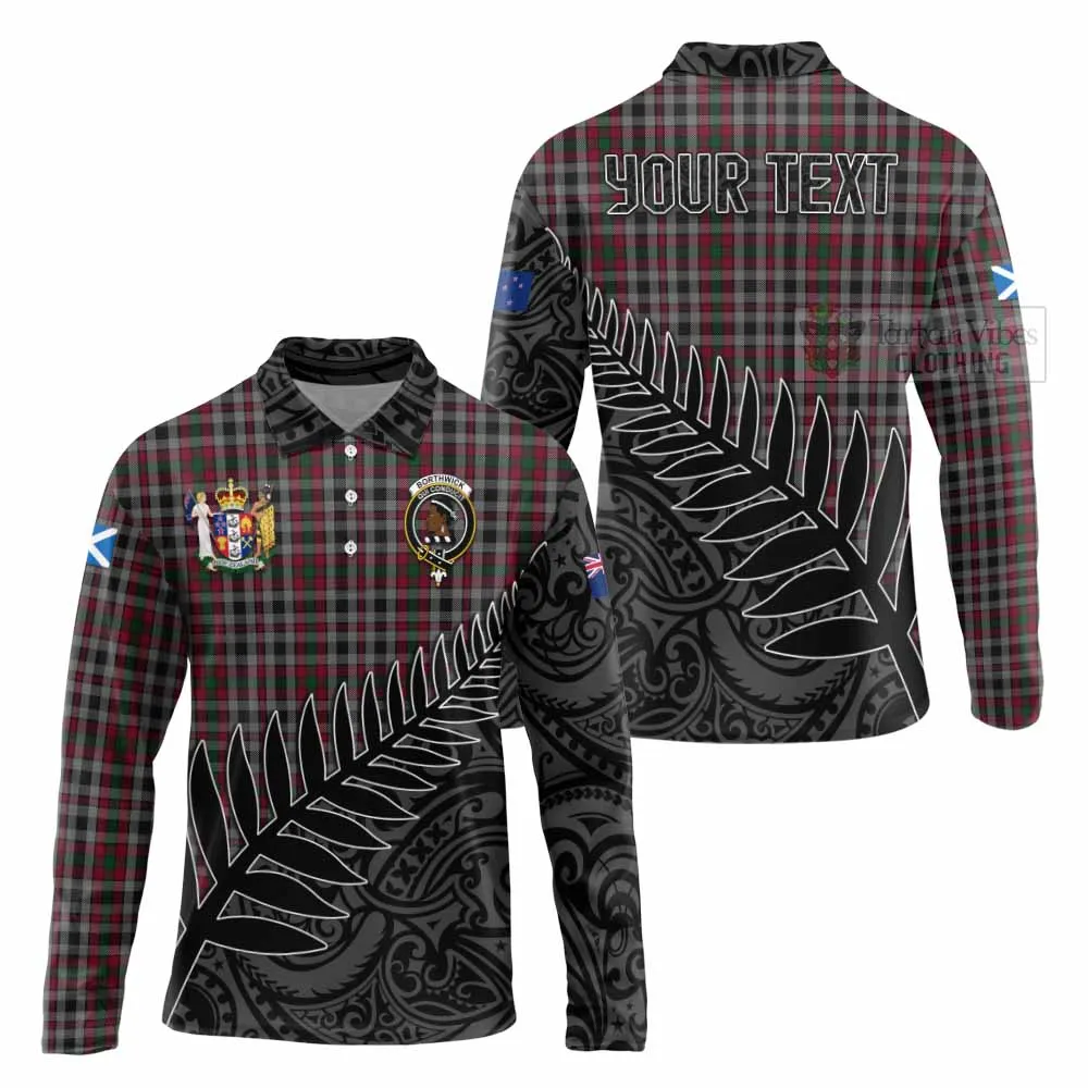 Borthwick Crest Tartan Long Sleeve Polo Shirt with New Zealand Silver Fern Half Style