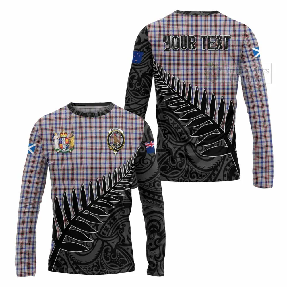 Boswell Crest Tartan Long Sleeve T-Shirt with New Zealand Silver Fern Half Style