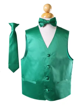 Boys Emerald Green Satin Vest with Neck Tie and Bow Tie